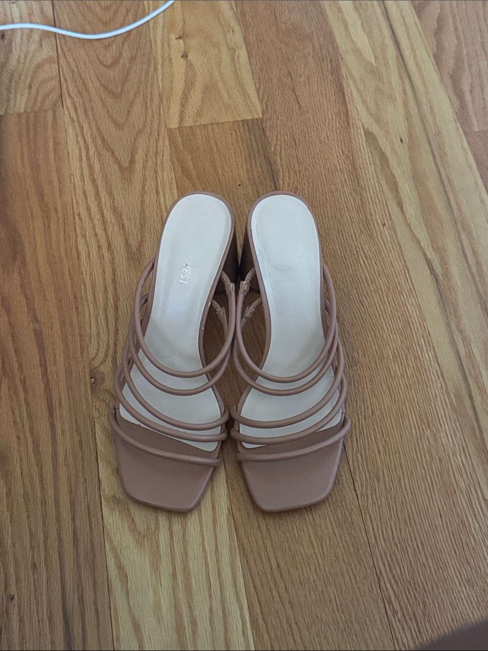 Nine West Nude Strappy Slide Heels